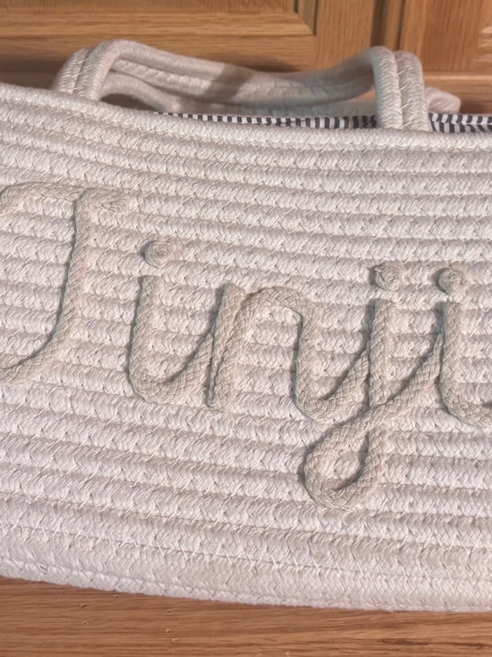 New Damaged " Jinji" Diaper Basket Woven White 18.5 X 8 X 7" 5.5 Handle Nursery